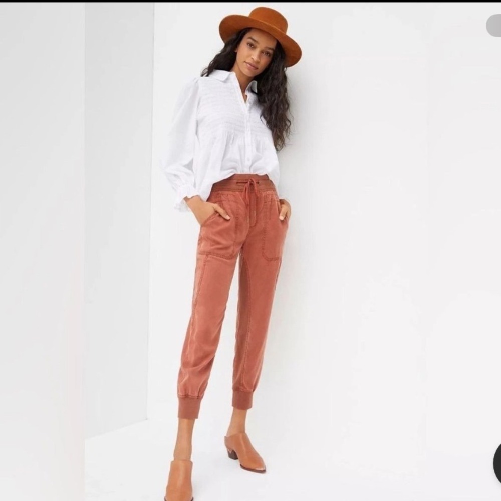 Anthropologie Nomad Joggers Womens Size XSmall Burnt Orange Pull On Linen Blend